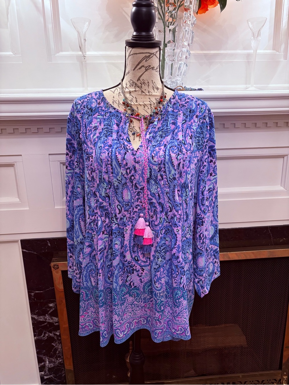 LILLY PULITZER  Purple and Blue Paisley Long-Sleeve Tunic Top